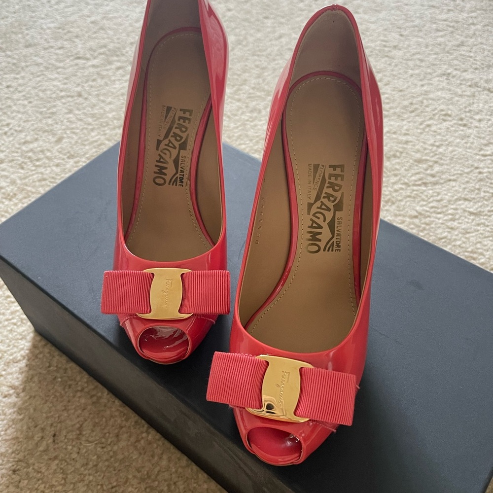 Salvatore Ferragamo Pink Peep-Toe Heels